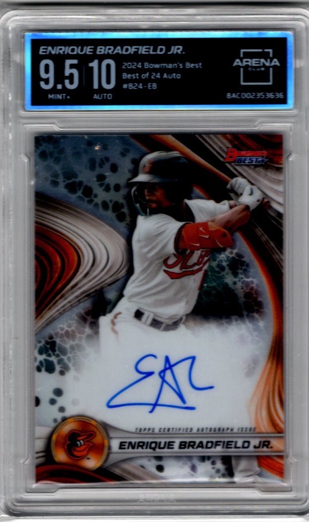 Enrique Bradfield Jr. On Card Auto 2024 Bowman's Best #B24-EB Arena Club 9.5 Auto 10: Bowman Baseball MLB Trading & Sports Cards, Sports Cards for Sale Near Me, World Series & Hall of Fame Players, SP, SSP, Chrome, 1st Bowman, Auction Memorabilia Lots Sold On Line