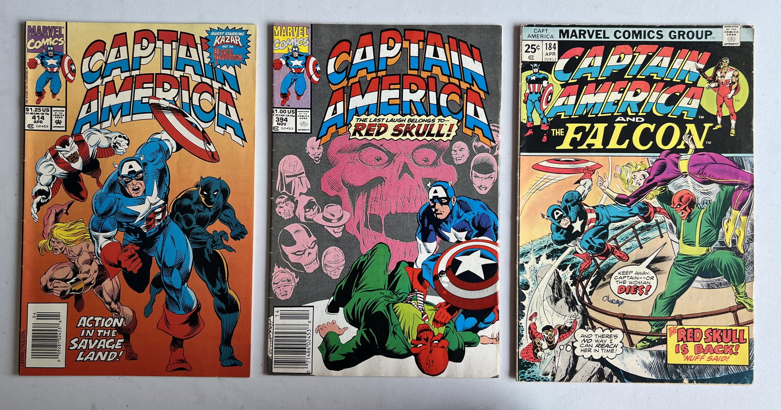 Captain America Vintage marvel Comic Book Lot of 3: 1975 #184, 1991 #394, & 1993 #414 (1 of 3)