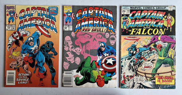 Captain America Vintage marvel Comic Book Lot of 3: 1975 #184, 1991 #394, & 1993 #414: All Comic Books come Bagged, Boarded, and Sleeved in a Hard PVC Top Loader, Shipping is a little more than baseball cards due to the cost of supplies, Super Heroes Collectibles, Auction Magazine Lots