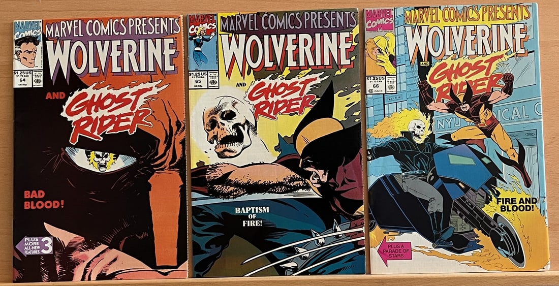 Marvel Comics Presents Vintage Wolverine & Ghost Rider Marvel Comic Books 1990 #'s 64, 65, & 66 (1 of 3)