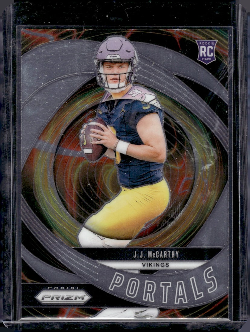 JJ McCarthy Rookie Card Portals 2024 Panini Prizm #7 Minnesota Vikings Football Card: Panini Select, Prizm, Mosaic, Contenders, Zenith, Phoenix, Illusions, Absolute, Rookie NFL Sports Trading Cards, SP, SSP, Cards, Football Cards for Sale Near Me, Superbowl & Hall of Fame Player Cards,
