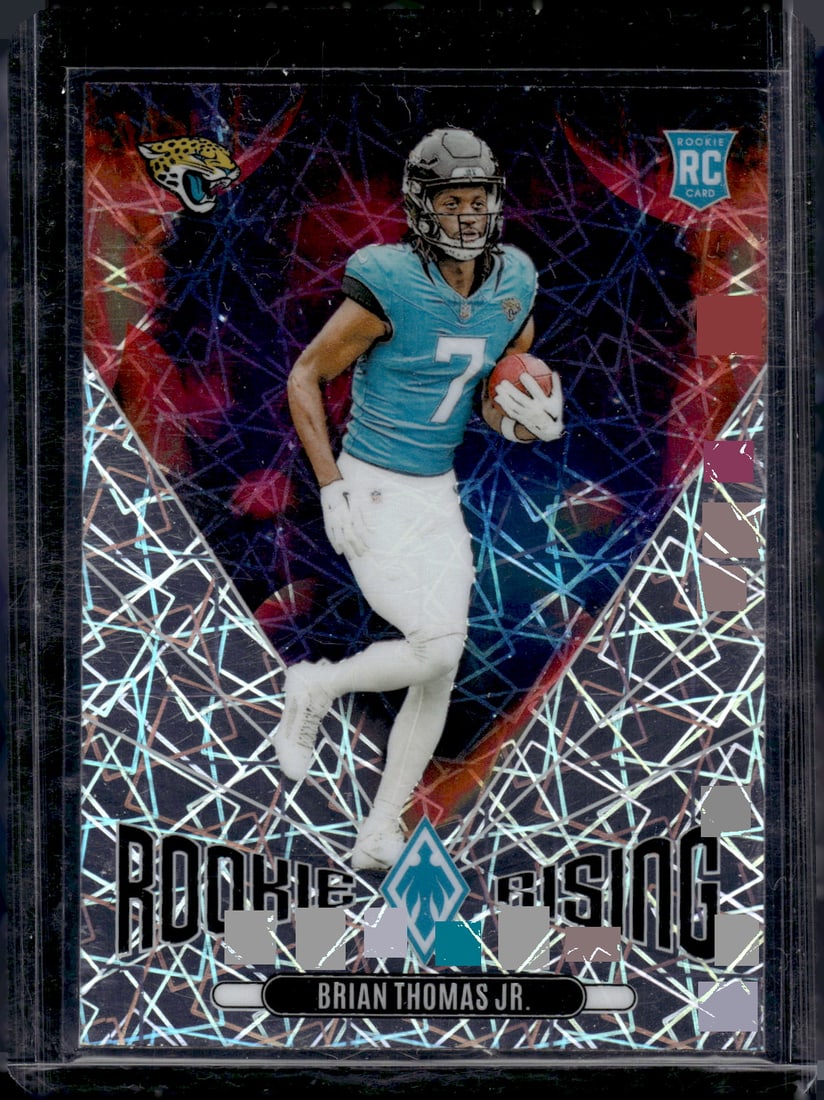Brian Thomas Jr. Rookie Rising Lazer 2024 Panini Phoenix #RR-BTJ Jaguars: Panini Select, Prizm, Mosaic, Contenders, Zenith, Phoenix, Illusions, Absolute, Rookie NFL Sports Trading Cards, SP, SSP, Cards, Football Cards for Sale Near Me, Superbowl & Hall of Fame Player Cards,
