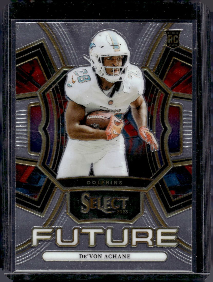 De'Von Achane Rookie Card Future 2023 Panini Select #FUT-DAC Miami Dolphins: Panini Select, Prizm, Mosaic, Contenders, Zenith, Phoenix, Illusions, Absolute, Rookie NFL Sports Trading Cards, SP, SSP, Cards, Football Cards for Sale Near Me, Superbowl & Hall of Fame Player Cards,