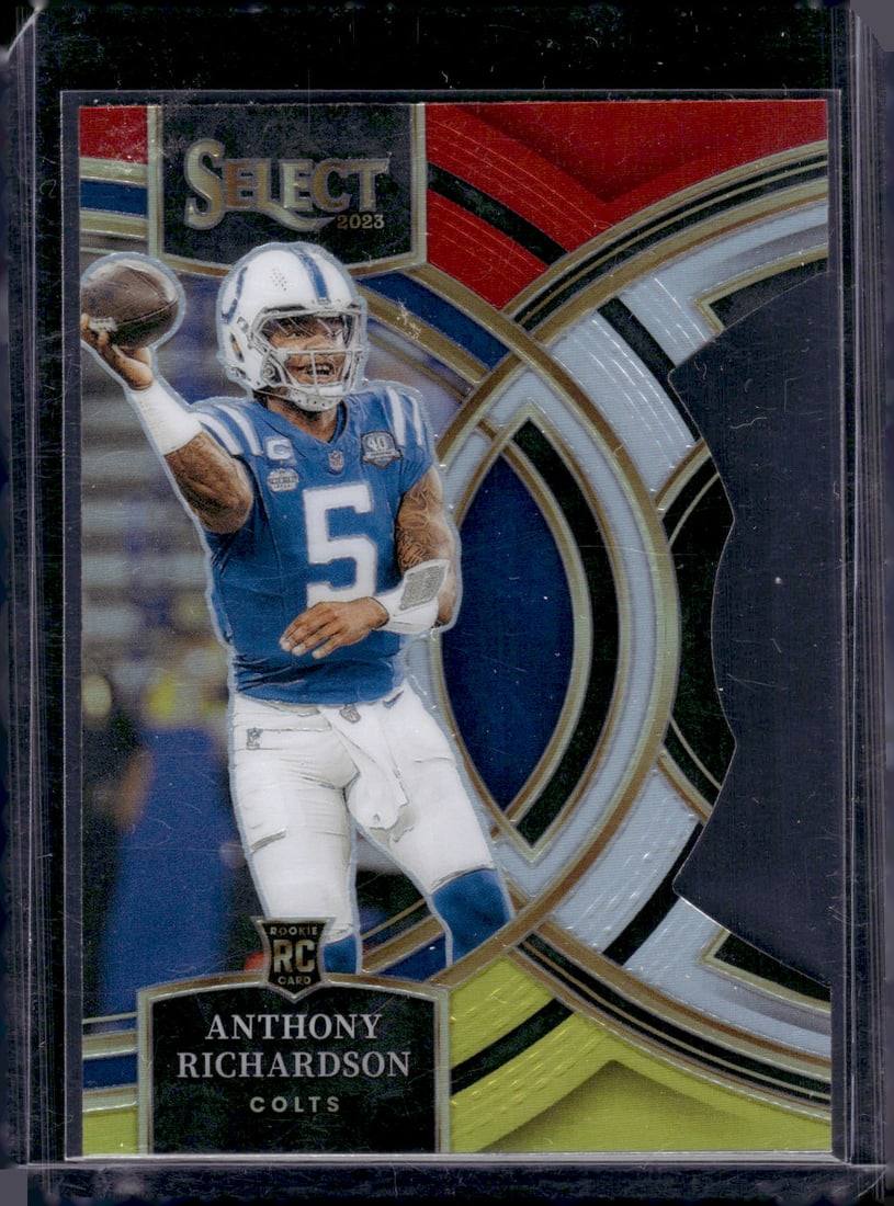 Anthony Richardson Rookie Card Red/Yellow Prizm Die Cut 2023 Panini Select #117 Colts: Panini Select, Prizm, Mosaic, Contenders, Zenith, Phoenix, Illusions, Absolute, Rookie NFL Sports Trading Cards, SP, SSP, Cards, Football Cards for Sale Near Me, Superbowl & Hall of Fame Player Cards,