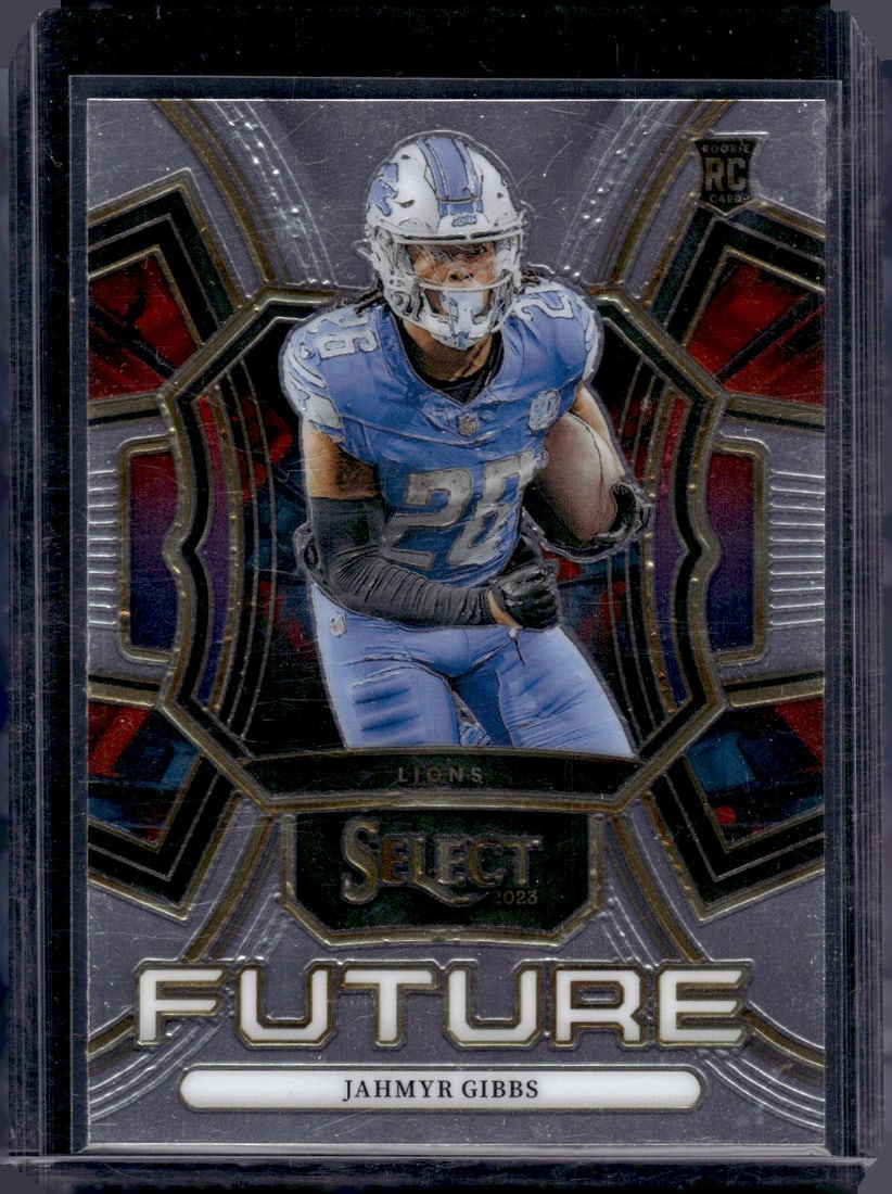 Jahmyr Gibbs Rookie Card Future 2023 Panini Select #FUT-JGI Detroit Lions: Panini Select, Prizm, Mosaic, Contenders, Zenith, Phoenix, Illusions, Absolute, Rookie NFL Sports Trading Cards, SP, SSP, Cards, Football Cards for Sale Near Me, Superbowl & Hall of Fame Player Cards,