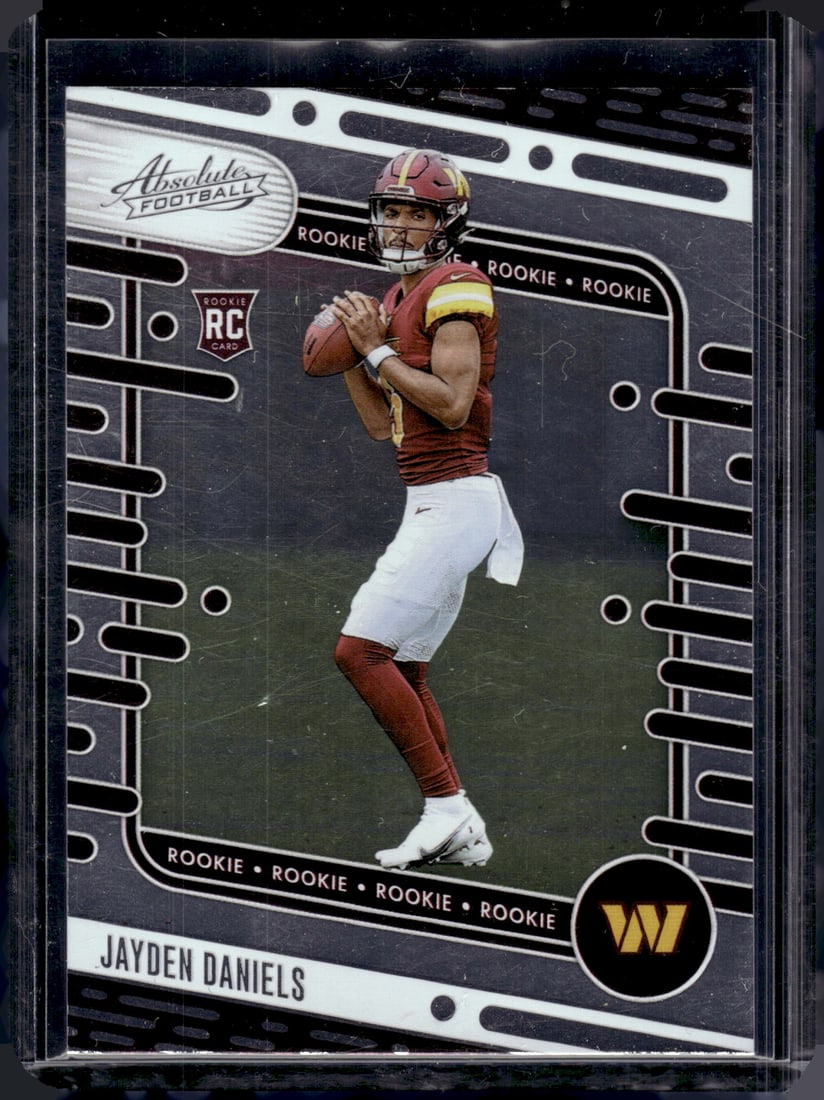 Jayden Daniels Rookie Card 2024 Panini Absolute #102 Commanders Football Card: Panini Select, Prizm, Mosaic, Contenders, Zenith, Phoenix, Illusions, Absolute, Rookie NFL Sports Trading Cards, SP, SSP, Cards, Football Cards for Sale Near Me, Superbowl & Hall of Fame Player Cards,