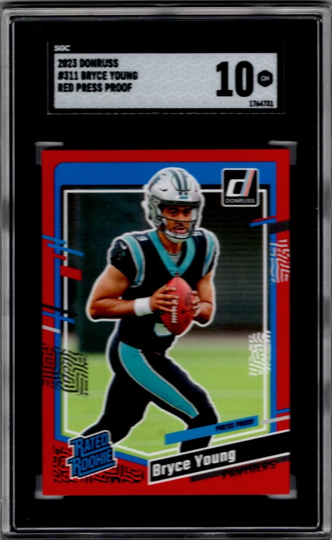 Bryce Young Rookie Card Red Press Proof 2023 Panini Donruss #311 SGC 10 Panthers (1 of 2)