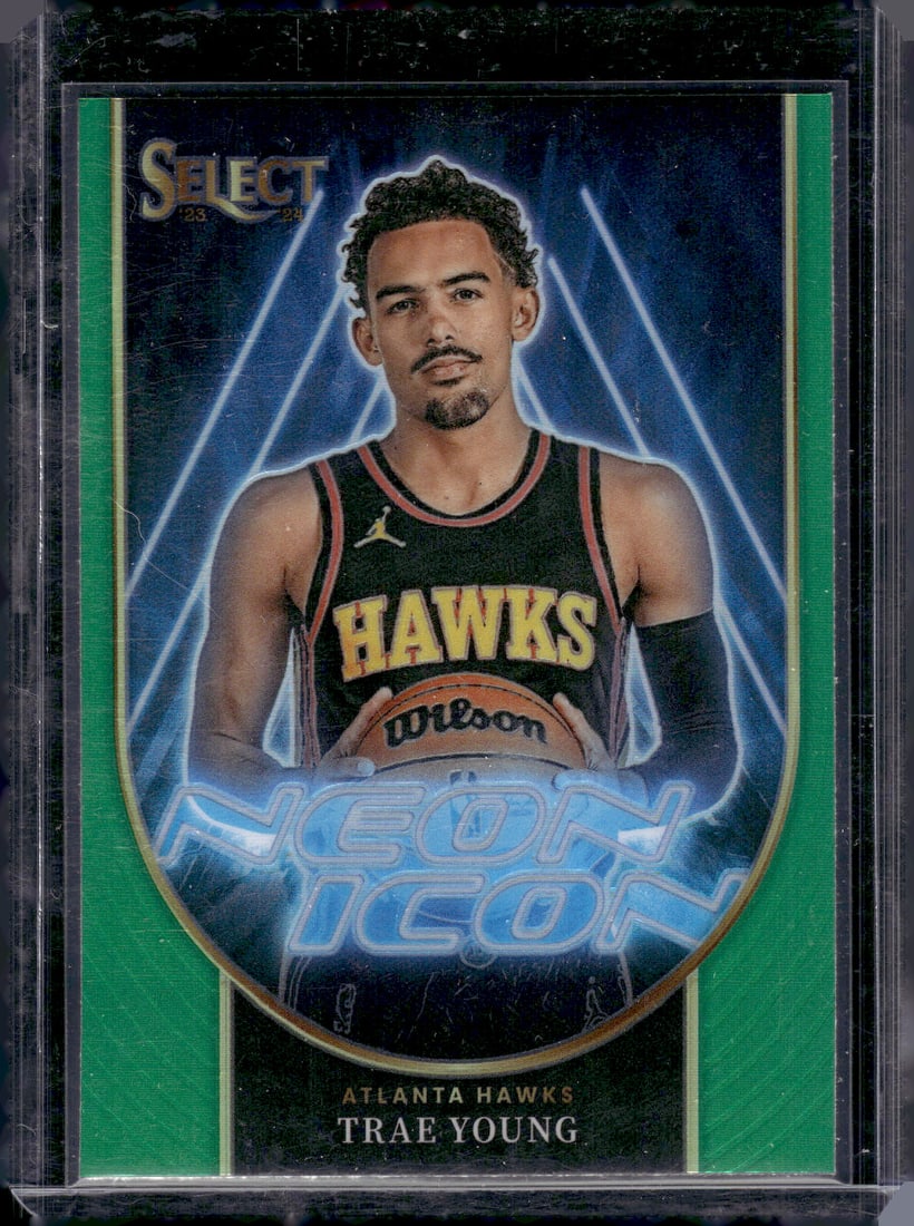 Trae Young Neon Icon Green Prizm 2023-24 Panini Select #18 Atlanta Hawks (1 of 2)