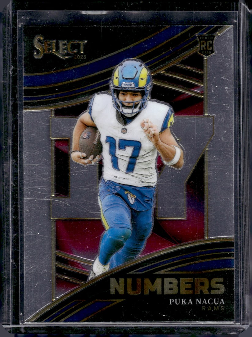 Puka Nacua Rookie Card Numbers 2023 Panini Select #NMB-PNA Rams: Panini Select, Prizm, Mosaic, Contenders, Zenith, Phoenix, Illusions, Absolute, Rookie NFL Sports Trading Cards, SP, SSP, Cards, Football Cards for Sale Near Me, Superbowl & Hall of Fame Player Cards,