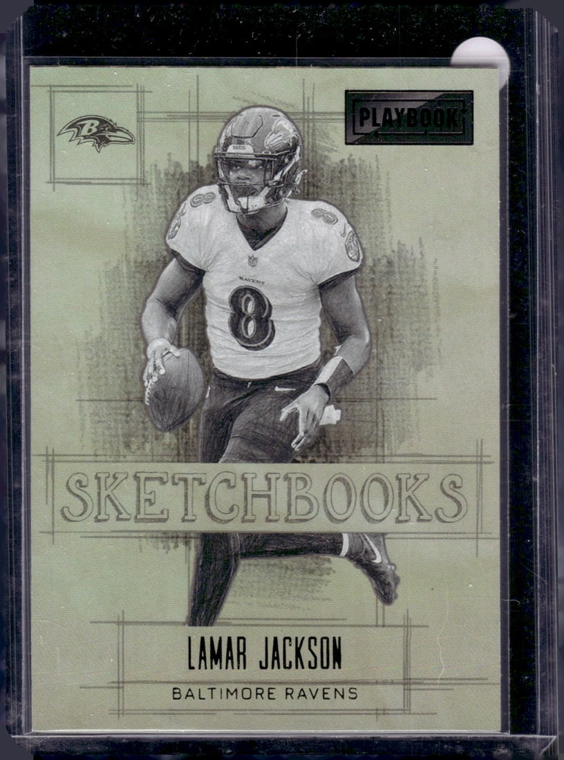 Lamar Jackson Sketchbooks 2022 Panini Playbook #8 Ravens Football Card (1 of 2)