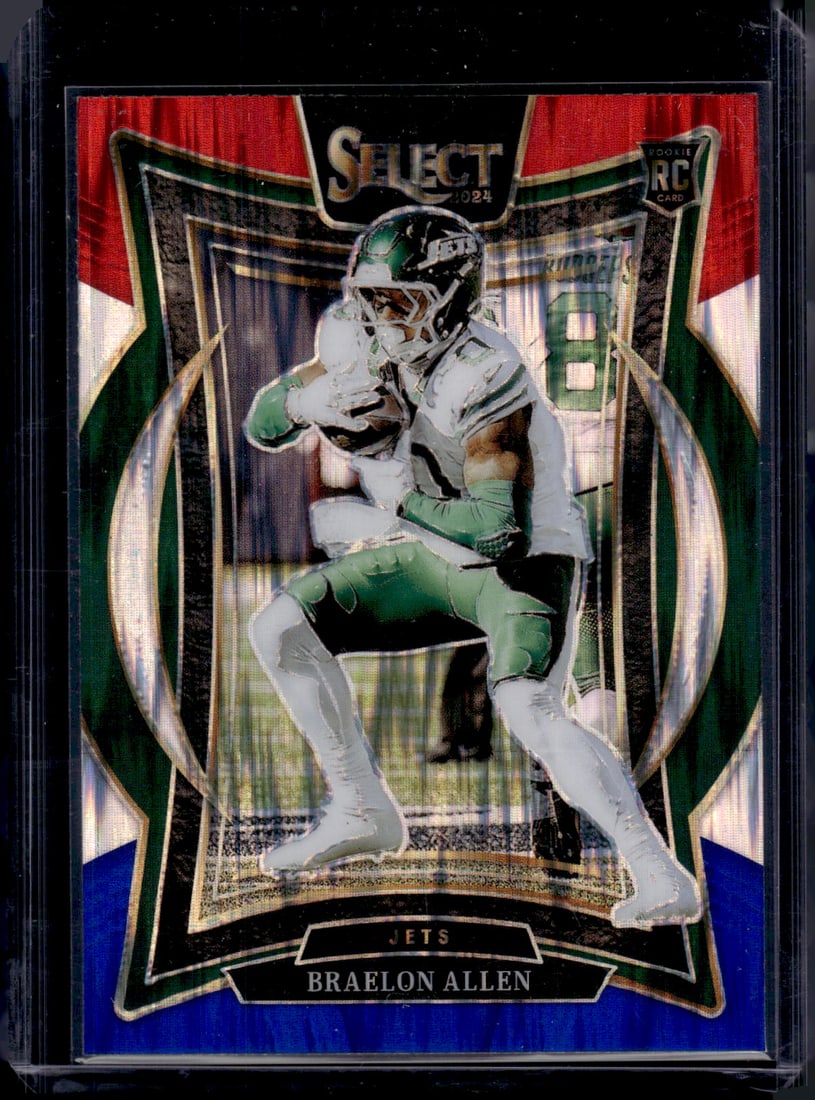 Braelon Allen Rookie Card Red/Blue Shock Prizm 2024 Panini Select #10 New York Jets (1 of 2)