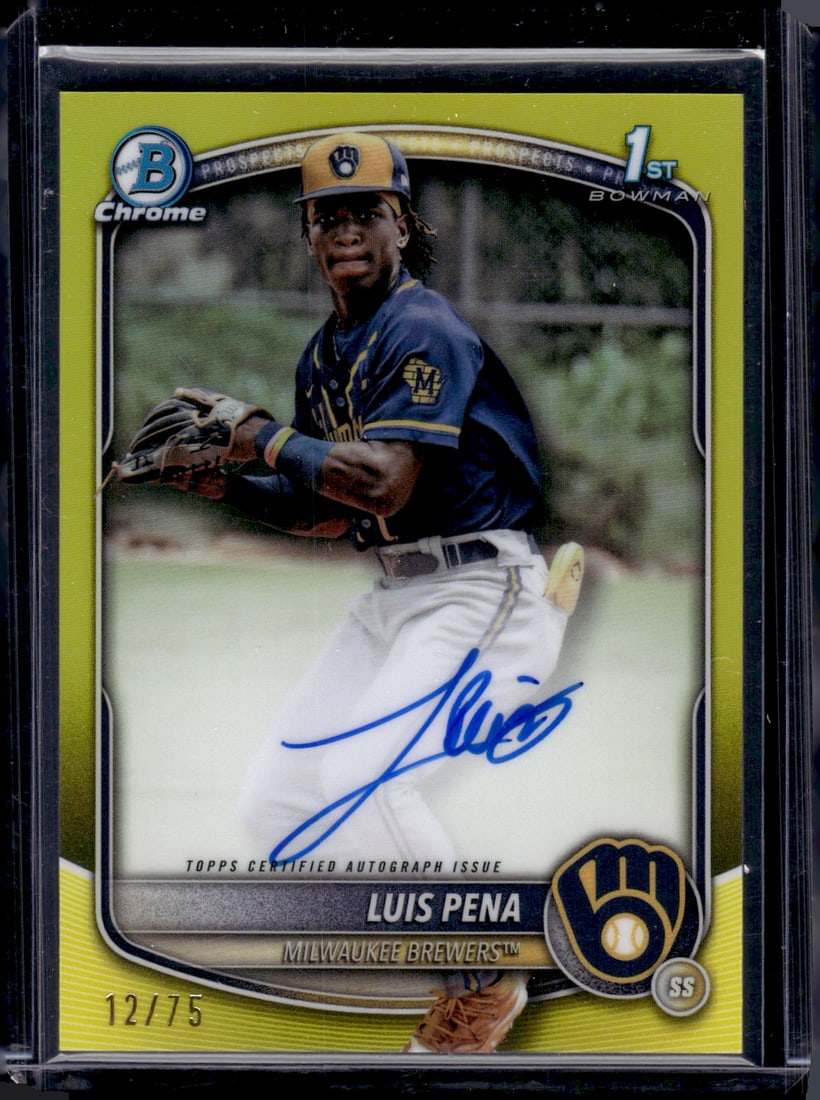 Luis Pena 1st Bowman Yellow Refractor Auto /75 2025 Bowman Chrome #CPA-LP Brewers (1 of 2)