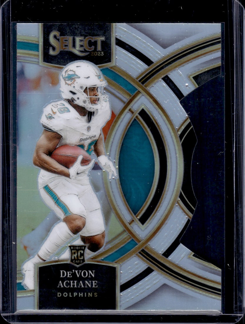 De'Von Achane Rookie Card Silver Prizm Die Cut 2023 Panini Select #176 Miami Dolphins: Panini Select, Prizm, Mosaic, Contenders, Zenith, Phoenix, Illusions, Absolute, Rookie NFL Sports Trading Cards, SP, SSP, Cards, Football Cards for Sale Near Me, Superbowl & Hall of Fame Player Cards,