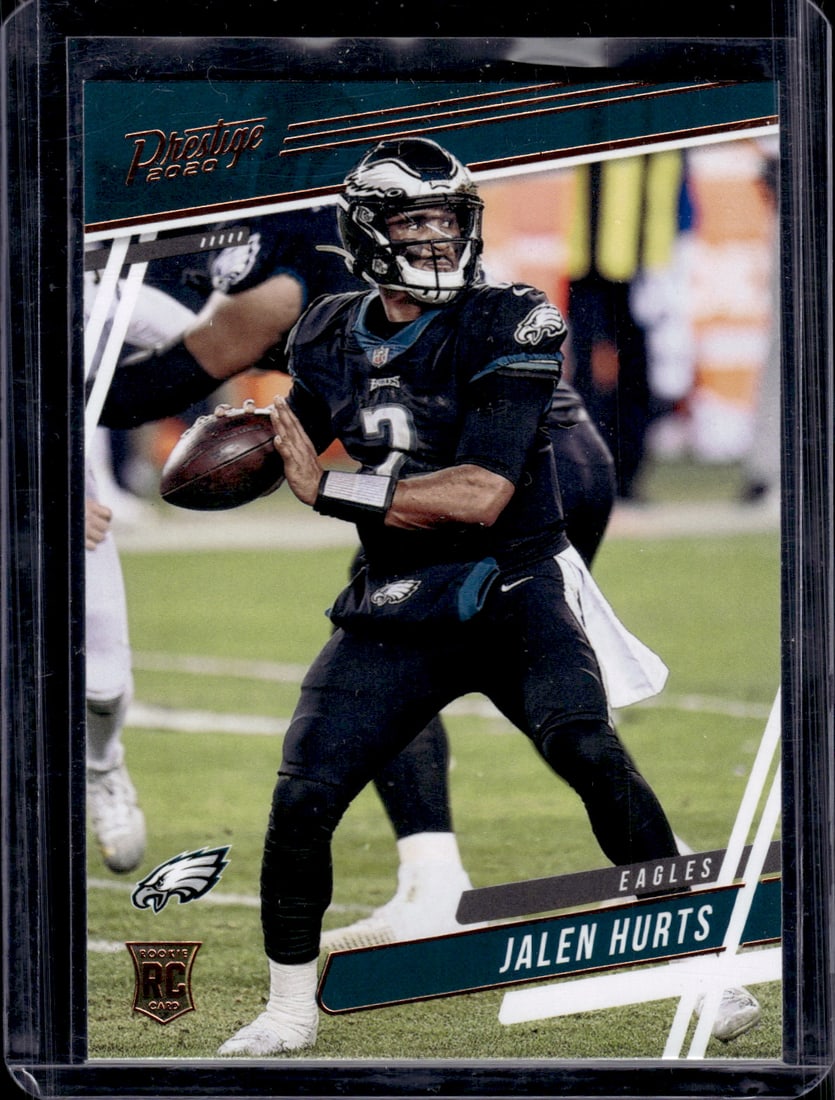 Jalen Hurts Rookie Card 2020 Panini Chronicles Prestige #310 Eagles Football Card: Panini Select, Prizm, Mosaic, Contenders, Zenith, Phoenix, Illusions, Absolute, Rookie NFL Sports Trading Cards, SP, SSP, Cards, Football Cards for Sale Near Me, Superbowl & Hall of Fame Player Cards,