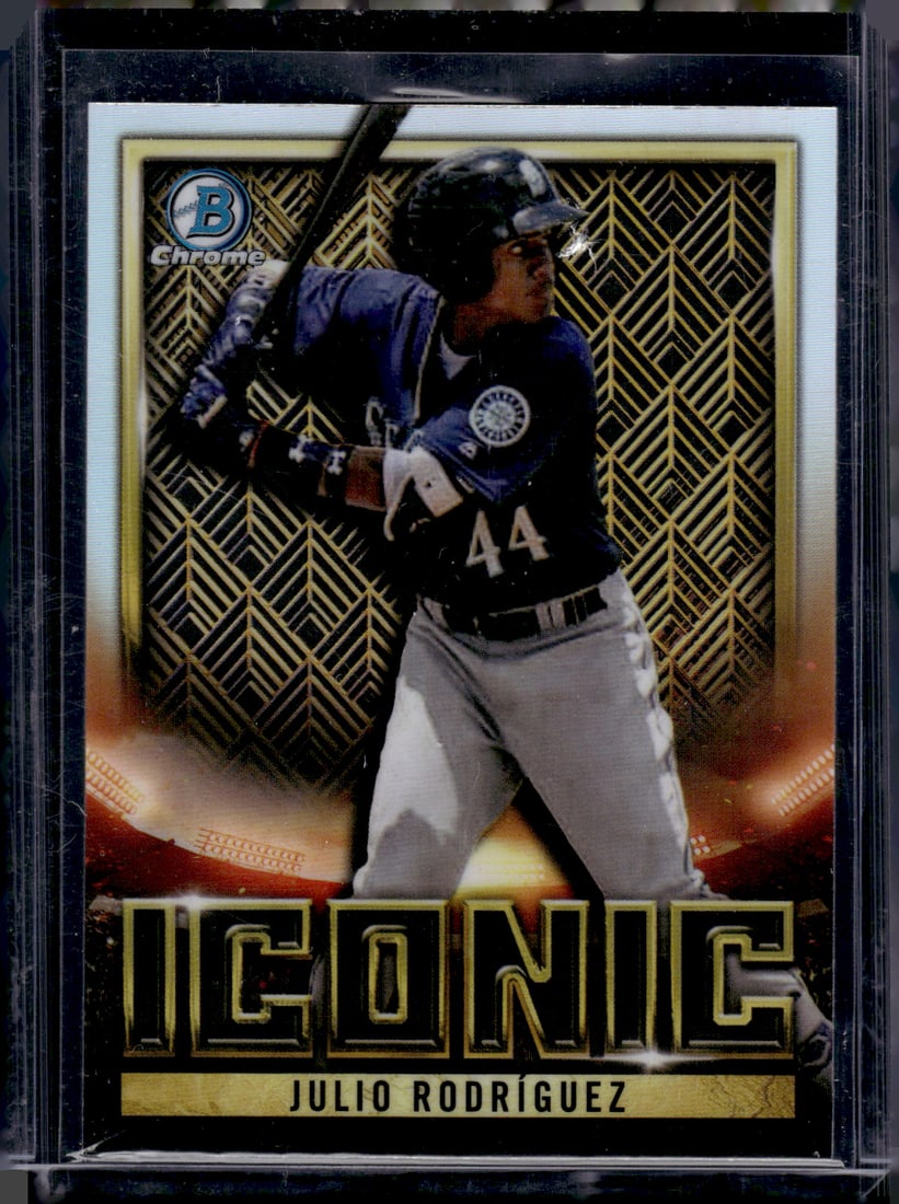 Julio Rodrigeuz Iconic Refractor 2023 Bowman Chrome #BI-9 Mariners Baseball Card: Bowman Baseball MLB Trading & Sports Cards, Sports Cards for Sale Near Me, World Series & Hall of Fame Players, SP, SSP, Chrome, 1st Bowman, Auction Memorabilia Lots Sold On Line