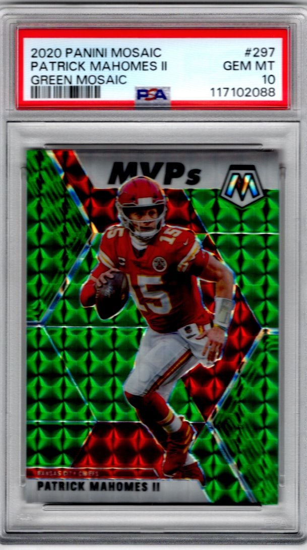 Patrick Mahomes MVPs Green Mosaic Prizm 2020 Panini Mosaic #297 PSA 10 Chiefs (1 of 2)