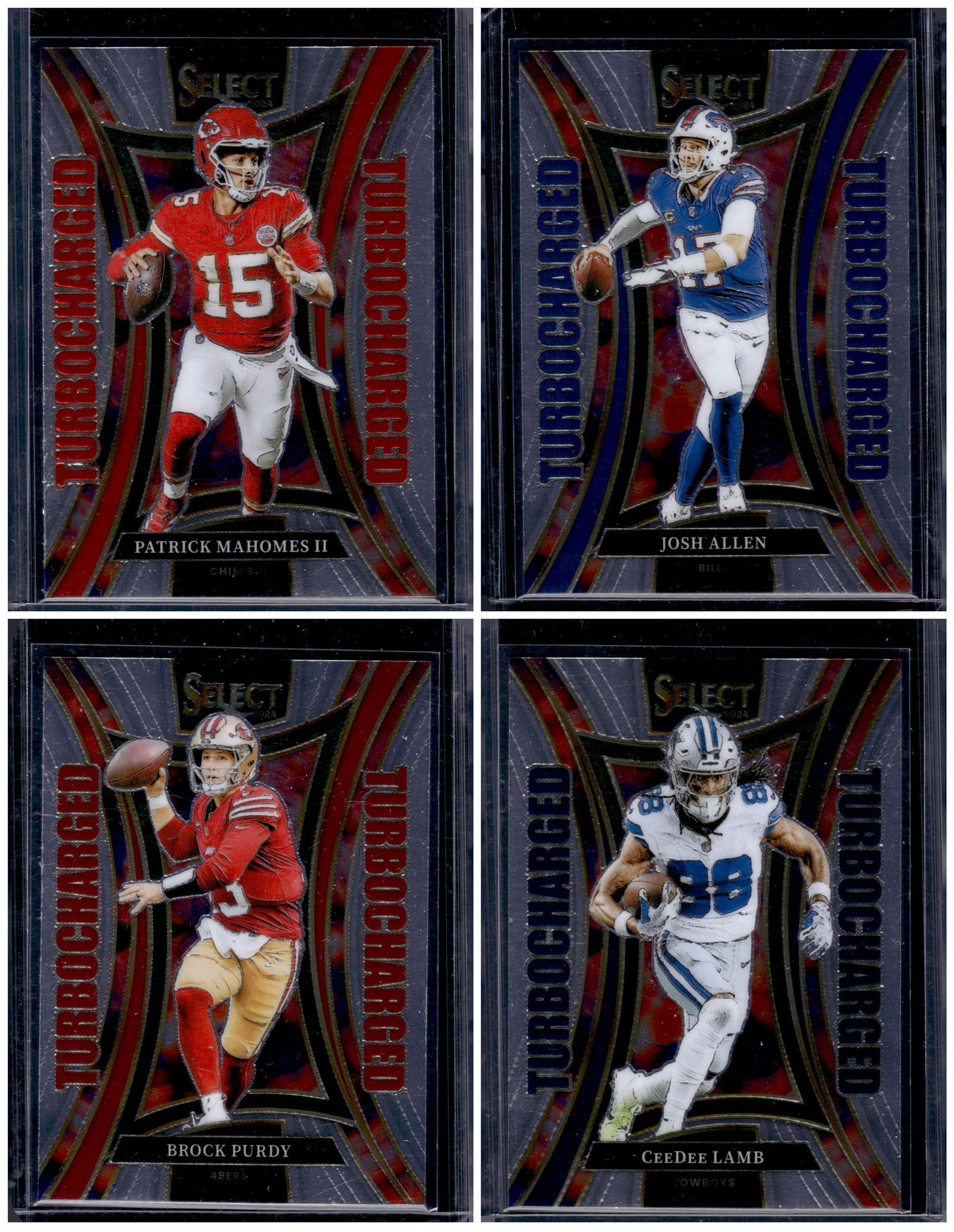Lot of 4 2024 Panini Select NFL Turbocharged Inserts. Patrick Mahomes, Josh Allen, Purdy, Lamb (1 of 1)