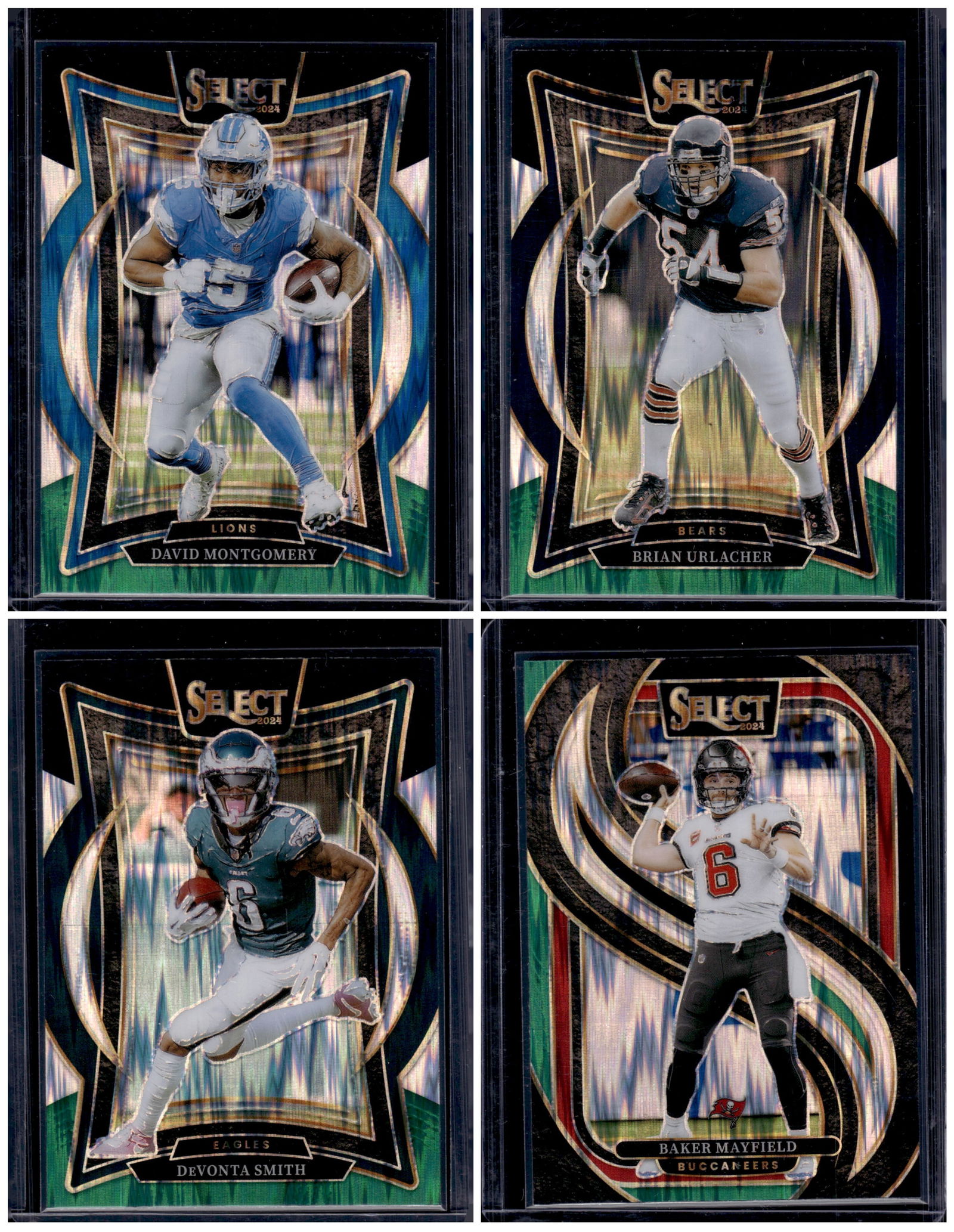 Lot of 4 2024 Panini Select NFL Black/Green Shock Prizms. Baker Mayfield, Urlacher, DeVonta Smith (1 of 1)