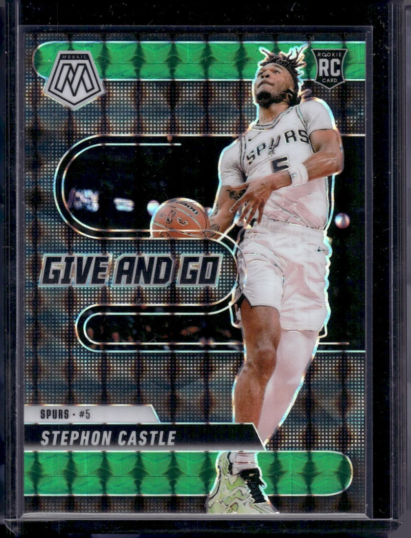 Stephon Castle Rookie Card Give and Go Green Mosaic Prizm 2024-25 Mosaic #6 Spurs (1 of 2)
