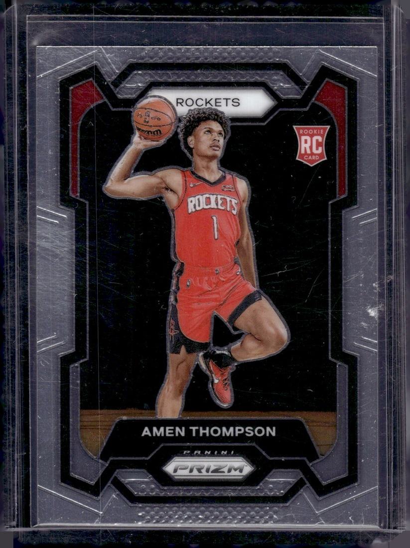 Amen Thompson Rookie Card 2023-24 Panini Prizm #150 Houston Rockets: Panini Select, Prizm, Mosaic, Contenders, Revolution, Phoenix, NBA Hoops, Rookie NFL Sports Trading Cards, Silver, SP, SSP, Wave Prizms, Numbered Cards, Basketball sports Cards for Sale Near Me, NBA C