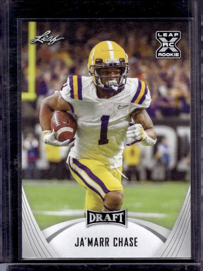 Ja'Marr Chase Rookie Card 2021 Leaf Draft #31 LSU Tigers, Bengals: Leaf, Football NFL Trading Cards, Old Sports Cards for Sale Near Me, Hall of Fame & Super Bowl Player Cards, Auction Memorabilia Lots for Sale on Line