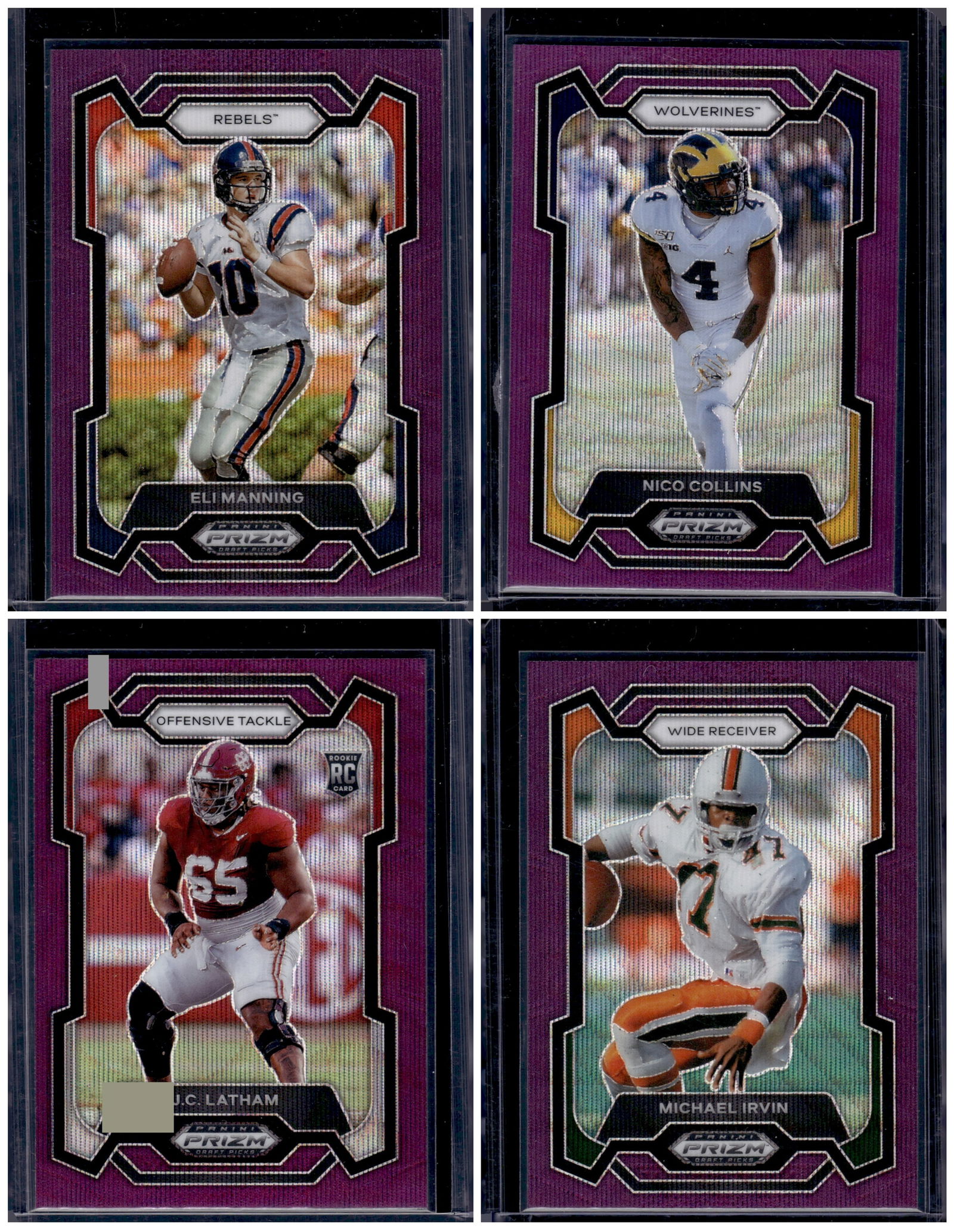 Lot of 4 2024 Prizm Draft Picks NFL Purple Waves. Nico Collins, Eli Manning, Irvin, Latham RC (1 of 1)