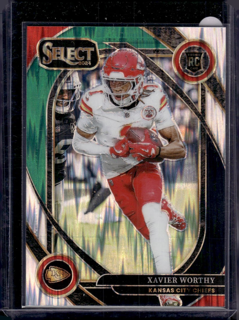 Xavier Worthy Rookie Card Green/Black Shock Prizm Club Level 2024 Select #224 Chiefs: Panini Select, Prizm, Mosaic, Contenders, Zenith, Phoenix, Illusions, Absolute, Rookie NFL Sports Trading Cards, SP, SSP, Cards, Football Cards for Sale Near Me, Superbowl & Hall of Fame Player Cards,
