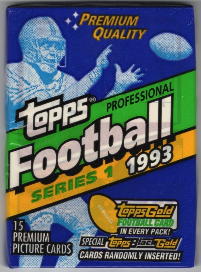 1993 Topps Football Card Retail Box Wax Pack - John Elway, Dan Marino, Joe Montana: Vintage Valuable Football NFL Trading & Sports Cards, Old Sports Cards Sold On Line, Auction Lots Sold On Line, Super Bowl and Hall of Fame Players, Dallas Cowboys, Buffalo Bills, Steelers, 49ers, Joe