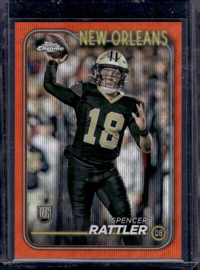 Spencer Rattler Rookie Card Orange Wave Refractor /25 2024 Topps Chrome #213 (1 of 2)