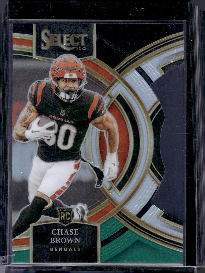 Chase Brown Rookie Card Black/Green Prizm Die Cut 2023 Panini Select #151 Bengals (1 of 2)