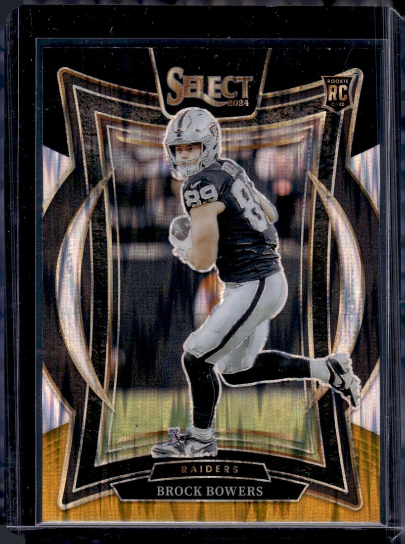 Brock Bowers Rookie Card Black/Gold Shock Prizm 2024 Panini Select #31 Raiders: Panini Select, Prizm, Mosaic, Contenders, Zenith, Phoenix, Illusions, Absolute, Rookie NFL Sports Trading Cards, SP, SSP, Cards, Football Cards for Sale Near Me, Superbowl & Hall of Fame Player Cards,