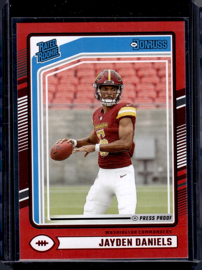 Jayden Daniels Rookie Card Red Press Proof 2024 Panini Donruss #389 Commanders (1 of 2)