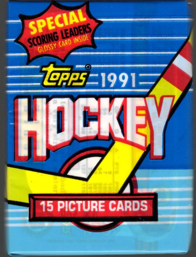 1991 Topps Hockey Card Retail Box Wax Pack Sports Cards: Topps Vintage Hockey NHL Trading & Sports Cards, Brett Hull, Ray Bourque, Patrick Roy, Mario Lemieux, Wayne Gretzky, Old Sports Cards for Sale Near Me, Stanley Cup & Hall of Fame Players, Valuable Auc