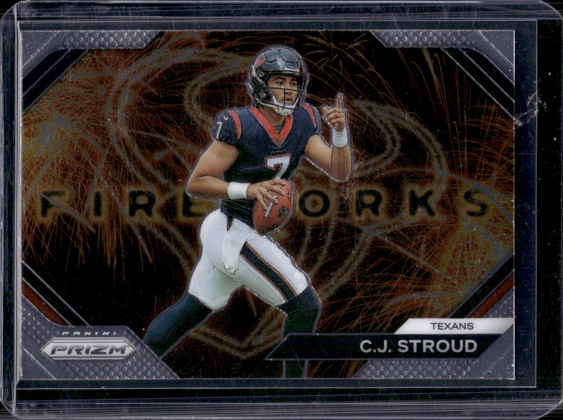Cj Stroud Rookie Card Fireworks 2023 Panini Prizm #F-10 Houston Texans Football Card: Panini Select, Prizm, Mosaic, Contenders, Zenith, Phoenix, Illusions, Absolute, Rookie NFL Sports Trading Cards, SP, SSP, Cards, Football Cards for Sale Near Me, Superbowl & Hall of Fame Player Cards,