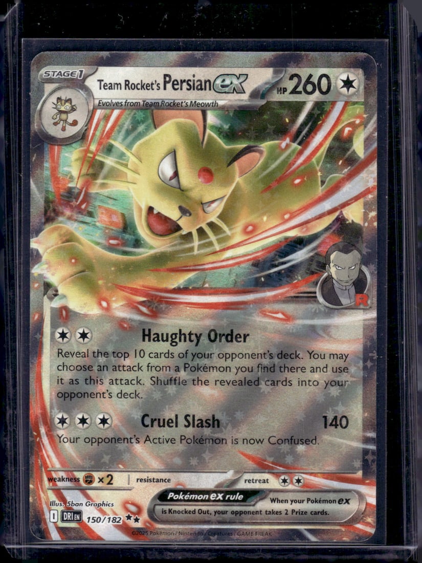 2025 Pokemon Destined Rivals Team Rocket's Persian Ex Double Rare #150: Pokemon Trading Card Game Cards, Charizard, Pikachu, Mewto, EX, Referse Holo, Holo Rare Cards, Secret Rare Cards, Full Art Cards, Evee, 3 Stars Ultra Rare Cards, Double Rare, Illustration Rare, Specia