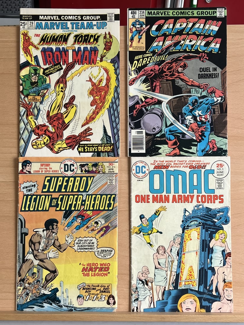Vintage Marvel & DC Comic Book Lot: Marvel Team Up Human Torch & Iron Man, Captain America, Superboy (1 of 3)