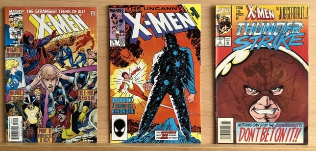 X-Men Marvel Comic Book Lot of 3: The Uncanny X-Men 1986 #203, Hidden Years #21, Thunder Strike #2 (1 of 3)