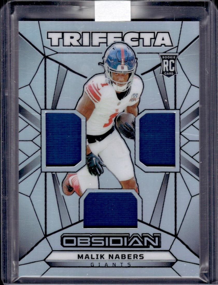 Malik Nabers Rookie Triple Patch Silver /99 2024 Panini Obisidian #TS-MNS New York Giants (1 of 2)