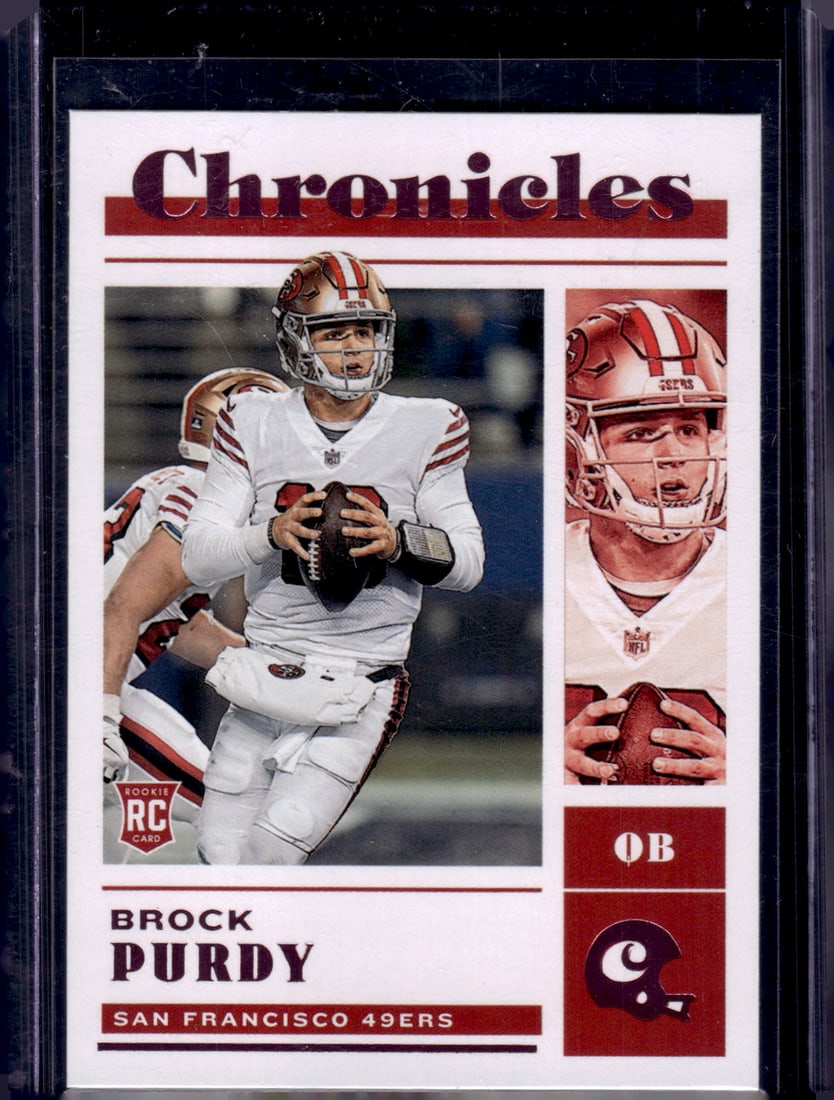 Brock Purdy Rookie Card Pink 2022 Panini Chronicles #41 49ers Football Card: Panini Select, Prizm, Mosaic, Contenders, Zenith, Phoenix, Illusions, Absolute, Rookie NFL Sports Trading Cards, SP, SSP, Cards, Football Cards for Sale Near Me, Superbowl & Hall of Fame Player Cards,