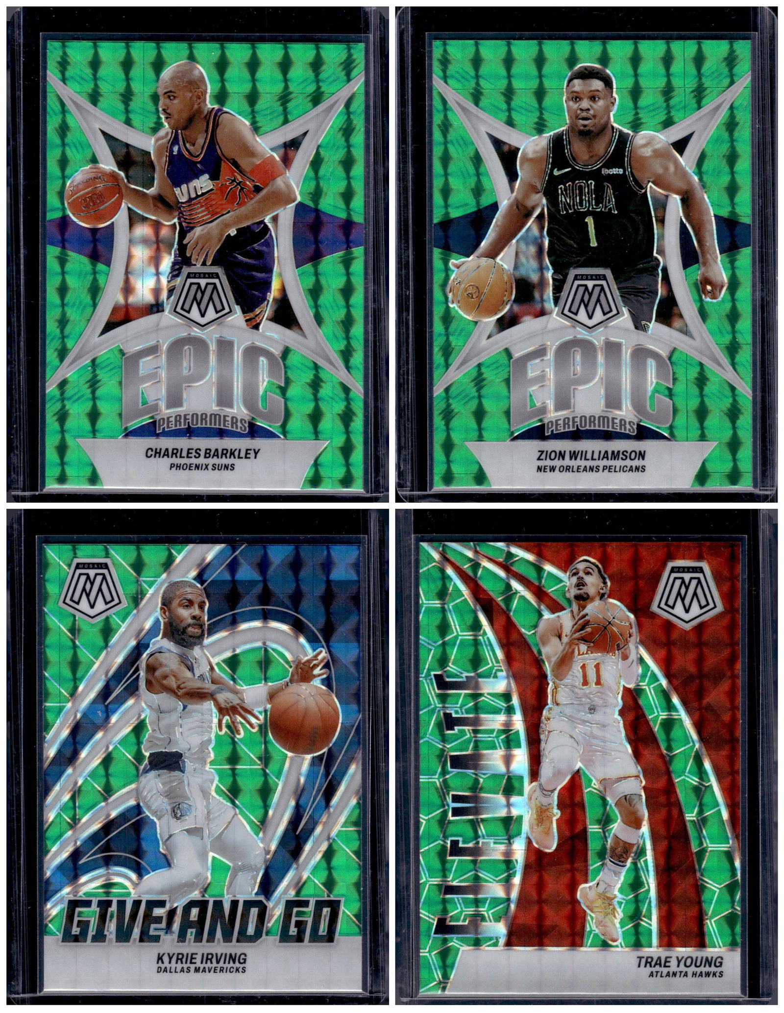 Lot of 4 2023-24 Panini Mosaic NBA Green Mosaic Prizms. Barkley, Zion Williamson, Irving, Young (1 of 1)