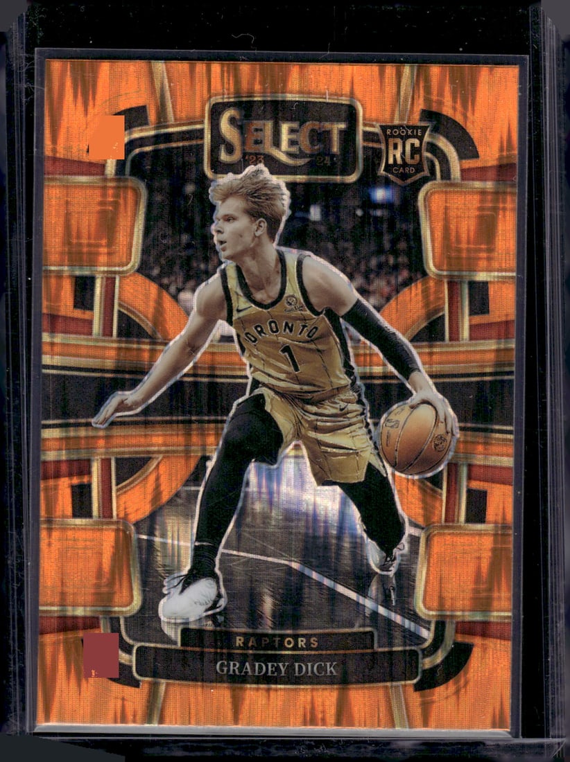 Gradey Dick Rookie Card Orange Flash Prizm 2023-24 Panini Select #90 Toronto Raptors: Panini Select, Prizm, Mosaic, Contenders, Revolution, Phoenix, NBA Hoops, Rookie NFL Sports Trading Cards, Silver, SP, SSP, Wave Prizms, Numbered Cards, Basketball sports Cards for Sale Near Me, NBA C