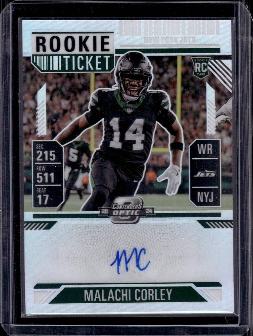 Malachi Corley Rookie Ticket Holo Prizm Auto 2024 Contenders Optic #111 New York Jets (1 of 2)