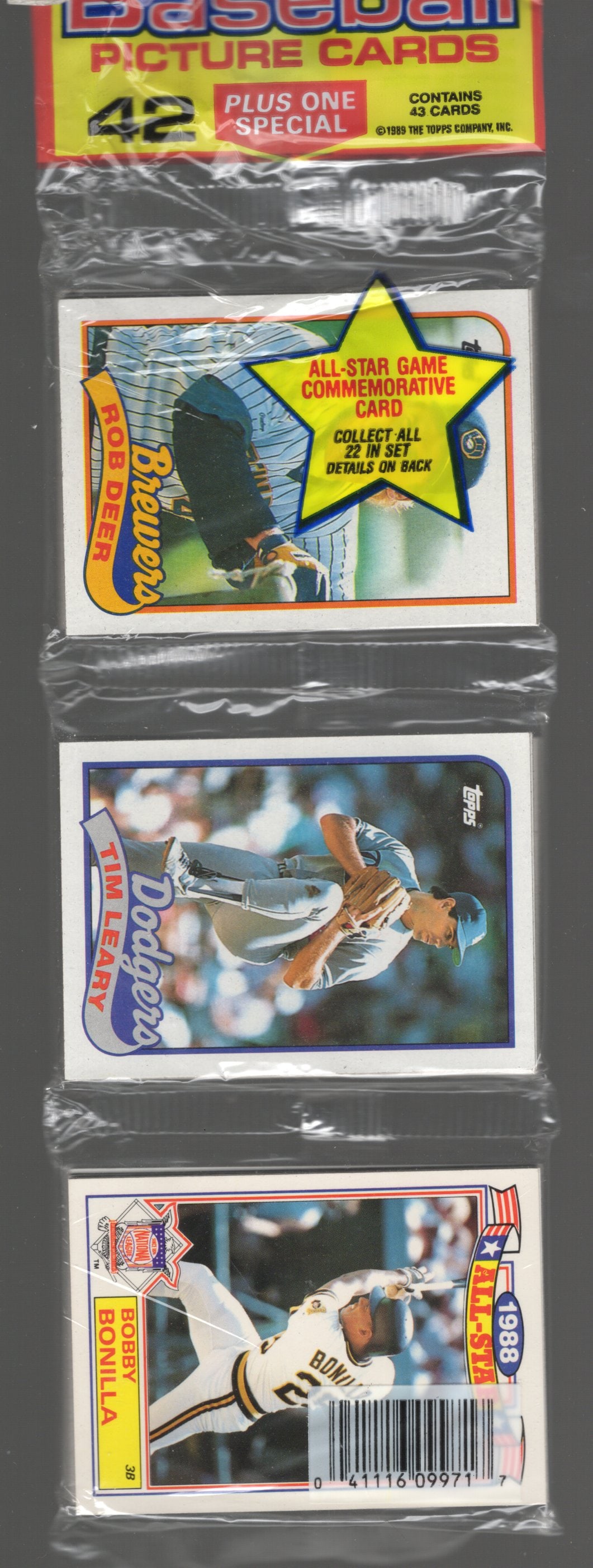 1989 Topps Baseball Cards Hanger Rack Pack 42 Cards Plus 1 Special Card You Receive the Pack (1 of 2)