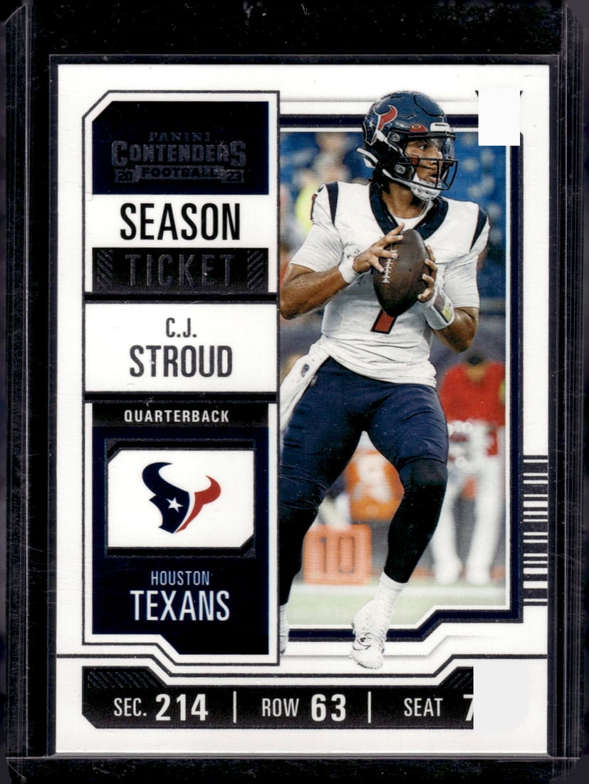Cj Stroud Rookie Ticket 2023 Panini Contenders #40 Houston Texans Football Card: Panini Select, Prizm, Mosaic, Contenders, Zenith, Phoenix, Illusions, Absolute, Rookie NFL Sports Trading Cards, SP, SSP, Cards, Football Cards for Sale Near Me, Superbowl & Hall of Fame Player Cards,