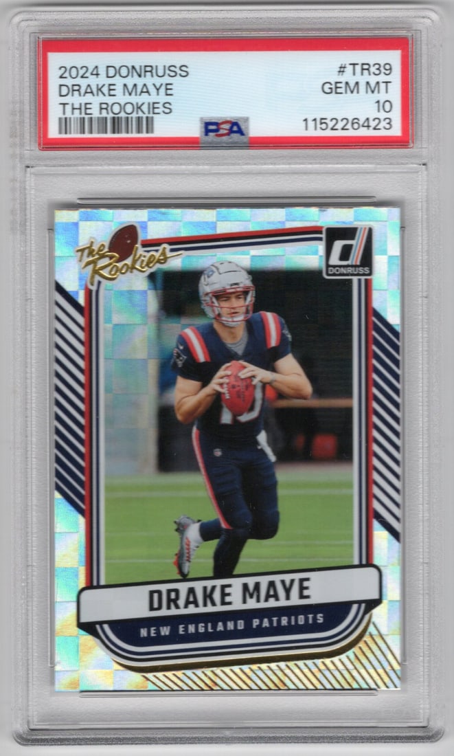 Drake Maye The Rookies 2024 Panini Donruss #TR-39 PSA 10 New England Patriots: Panini Select, Prizm, Mosaic, Contenders, Zenith, Phoenix, Illusions, Absolute, Rookie NFL Sports Trading Cards, SP, SSP, Cards, Football Cards for Sale Near Me, Superbowl & Hall of Fame Player Cards,