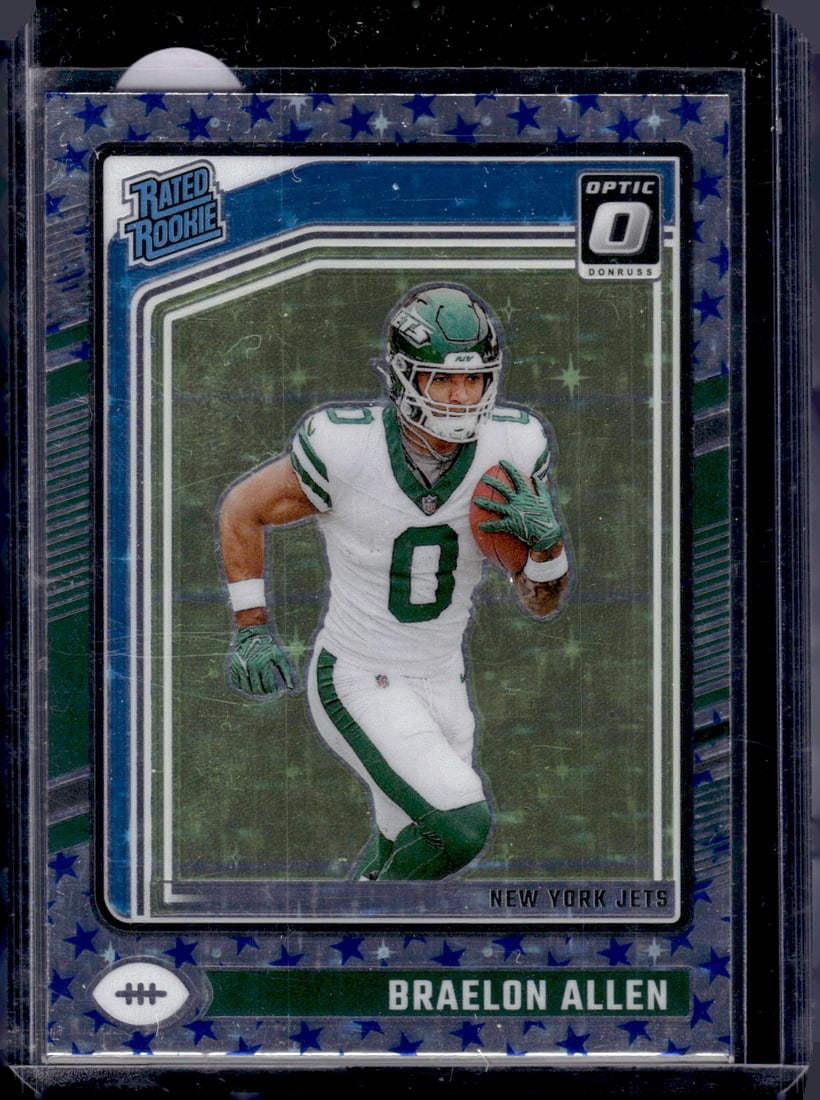 Braelon Allen Rookie Card Stars Prizm 2024 Donruss Optic #211 New York Jets: Panini Select, Prizm, Mosaic, Contenders, Zenith, Phoenix, Illusions, Absolute, Rookie NFL Sports Trading Cards, SP, SSP, Cards, Football Cards for Sale Near Me, Superbowl & Hall of Fame Player Cards,
