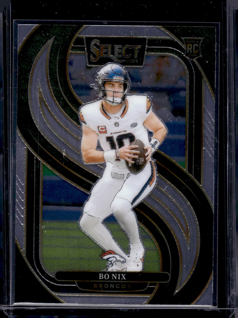 Bo Nix Rookie Card Premier Level 2024 Panini Select #117 Denver Broncos: Panini Select, Prizm, Mosaic, Contenders, Zenith, Phoenix, Illusions, Absolute, Rookie NFL Sports Trading Cards, SP, SSP, Cards, Football Cards for Sale Near Me, Superbowl & Hall of Fame Player Cards,