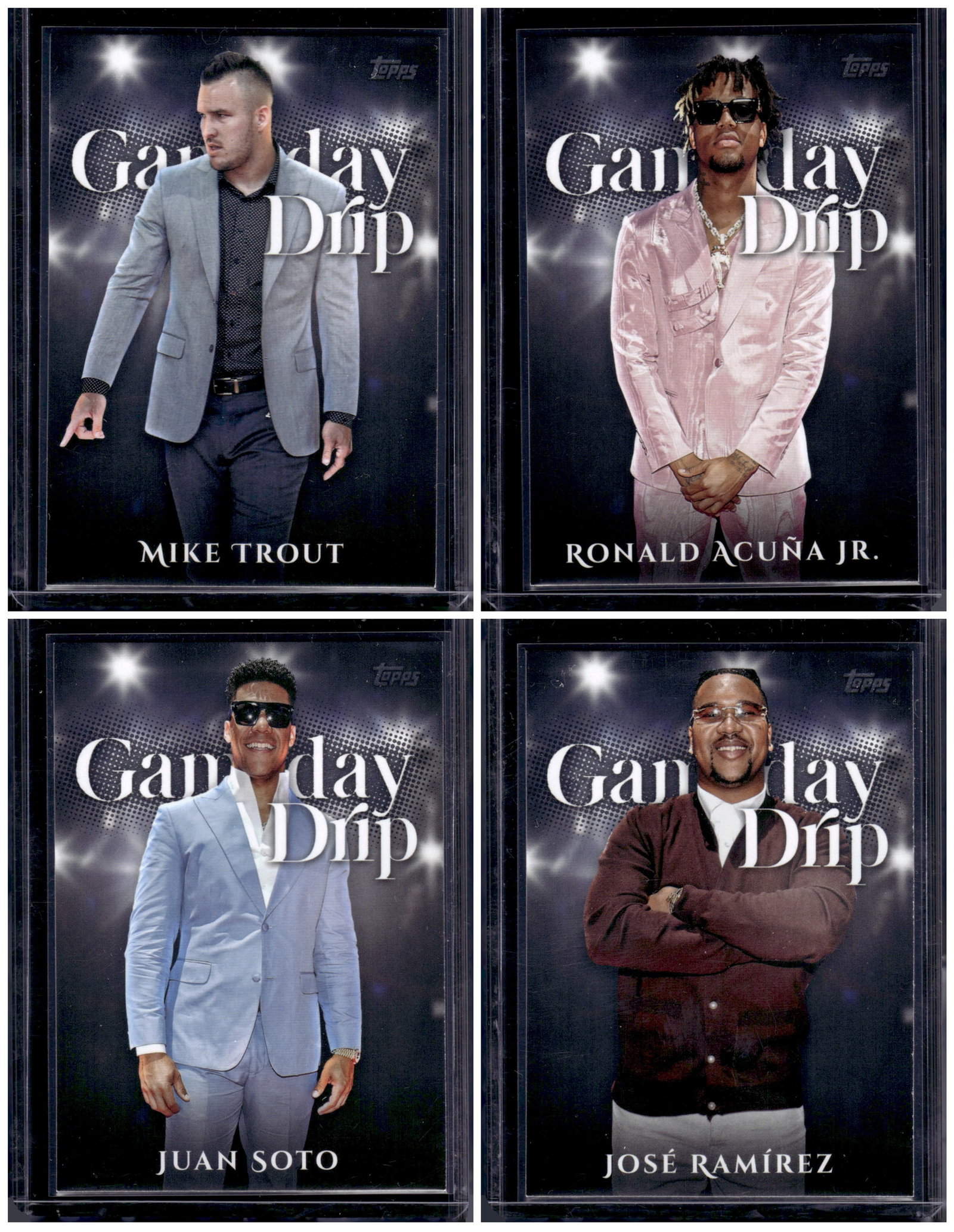 Lot of 4 2025 Topps MLB Gameday Drip Inserts. Mike Trout, Acuna Jr., Juan Soto, Jose Ramirez (1 of 1)