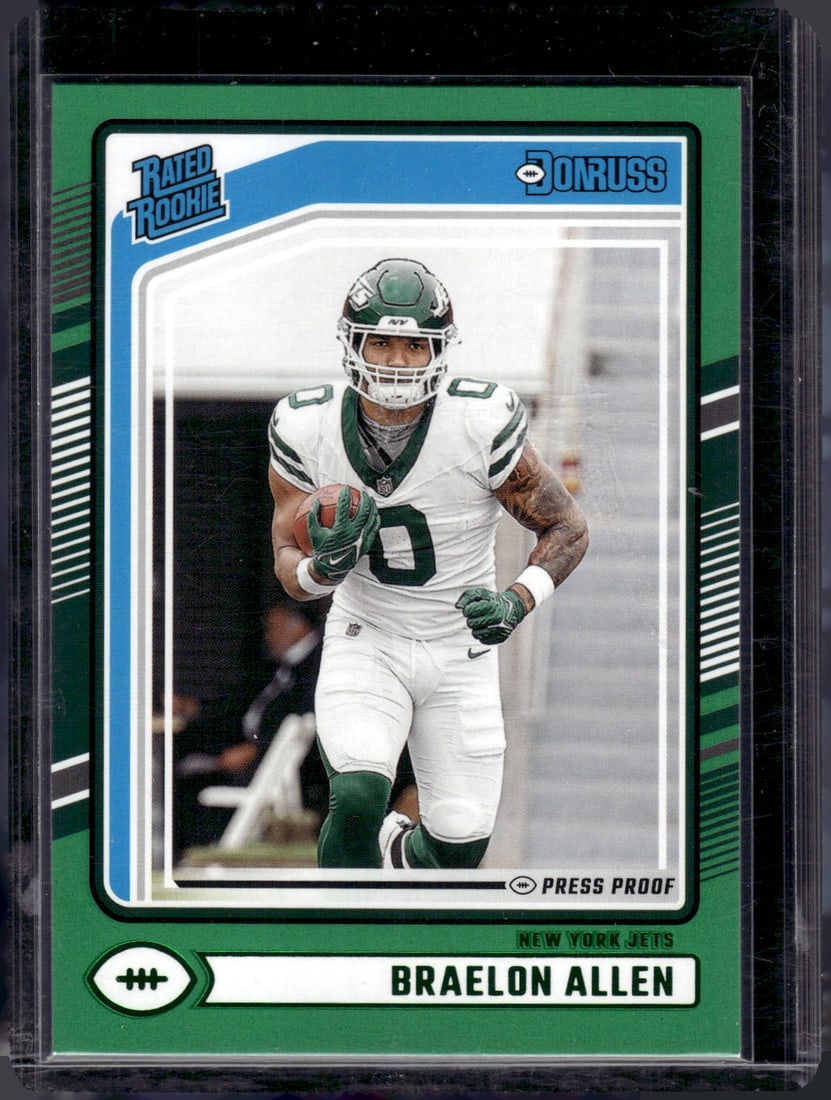 Braelon Allen Rookie Card Green Press Proof 2024 Donruss #306 New York Jets Football Card (1 of 2)