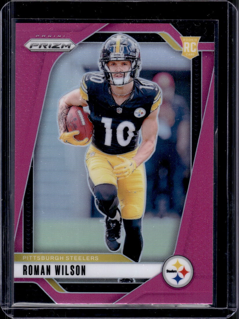 Roman Wilson Rookie Card Pink Prizm 2024 Prizm #384 Pittsburgh Steelers: Panini Select, Prizm, Mosaic, Contenders, Zenith, Phoenix, Illusions, Absolute, Rookie NFL Sports Trading Cards, SP, SSP, Cards, Football Cards for Sale Near Me, Superbowl & Hall of Fame Player Cards,